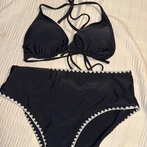SHEIN Black and White Bikini Set with Elegant Trim